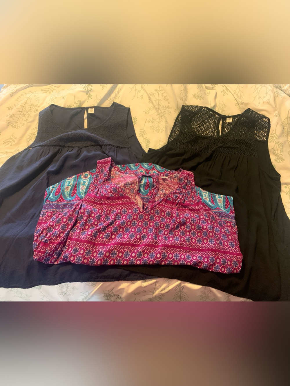 3PC Old Navy Women’s Tank Tops - Black, Navy & Pink Pattern XXL
